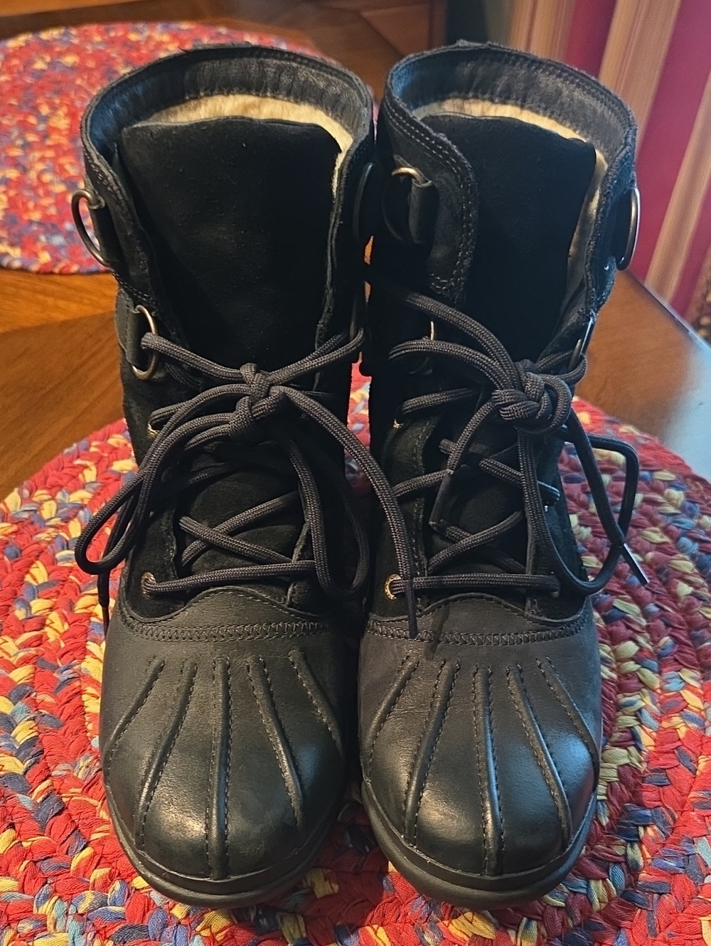 Ugg Black Lace-Up Winter Boots with Faux Fur Lining
